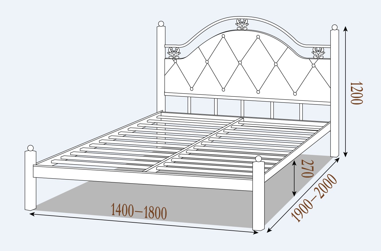 Кровать металлическая двуспальная 160х200 чертеж